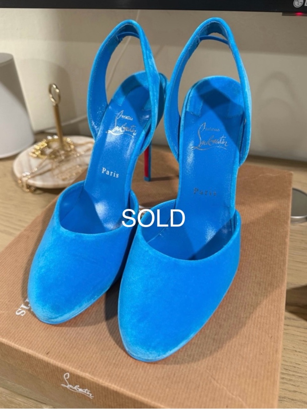 SOLD Christian Louboutin Turquoise Blue Velvet Slingback Pumps